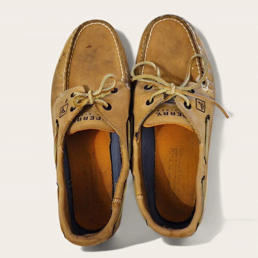 Sperry Docksiders Boat Shoes Preppy Nautical Coastal Men's Sz 9‎ GUC Tan Leather